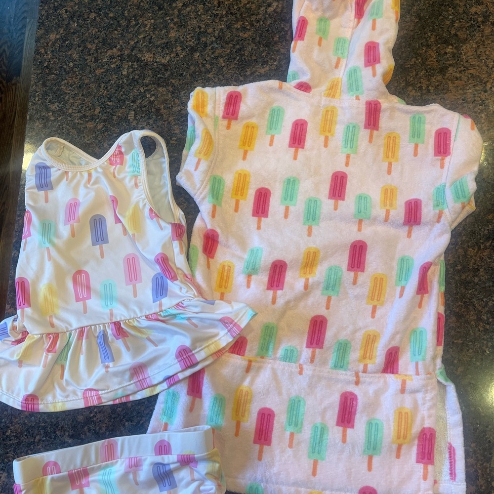 EUC Monica + Andy 3T Girl Popsicle Tankini & Terry Cloth Coverup Swim Set - Picture 6 of 8